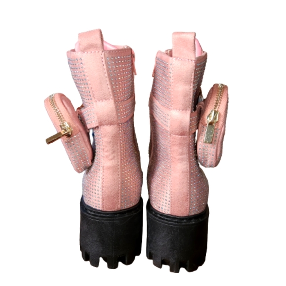 RHINESTONE ☆ CLUB STOMPS ☆ POUCH STRAP ☆ BLUSH LUG BOOTS ☆ NWT - Picture 10 of 12